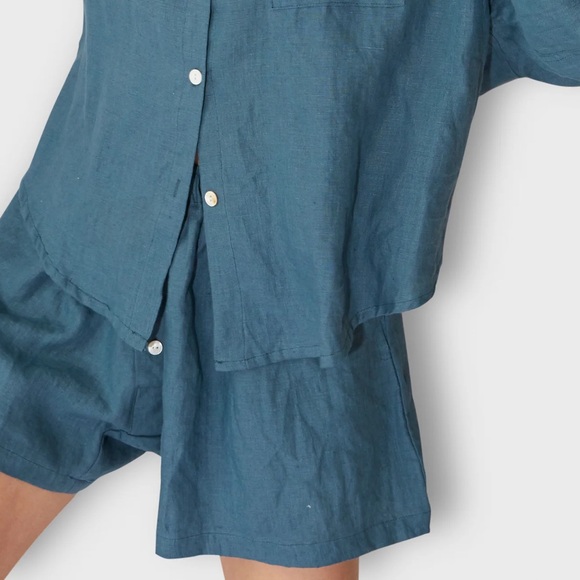 deiji studios stonewashed linen set with shorts—steel blue - Picture 4 of 4